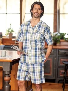 Men's Plaid Cotton Seersucker Short Pajamas