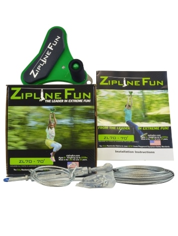 Zip Line with 70' Cable & Green Polymer Trolley