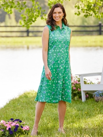 Vermont Meadows Sleeveless Button-Front Rayon Dress