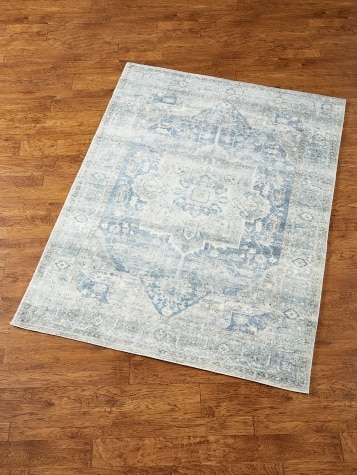 Blue and Gray Waterlily Distressed Area Rug