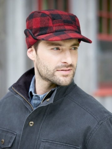Men's Wool-Blend Red Buffalo Plaid Hat