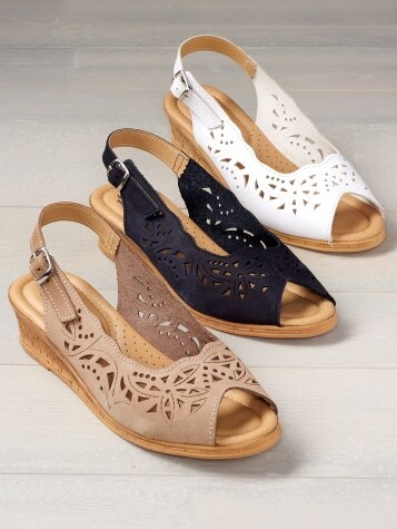 Spring Step Leather Slingback Sandals Cutwork Slingbacks