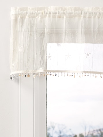 Seaside Lace Rod Pocket Valance With Shell Trim