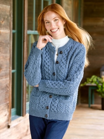 Merino Wool Irish Sweater | Authentic Cable-Knit Cardigan