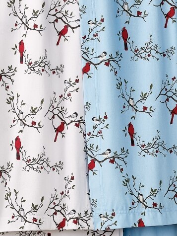 Portuguese Cotton Flannel White Chickadee and Cardinal Printed Sheet-Blanket