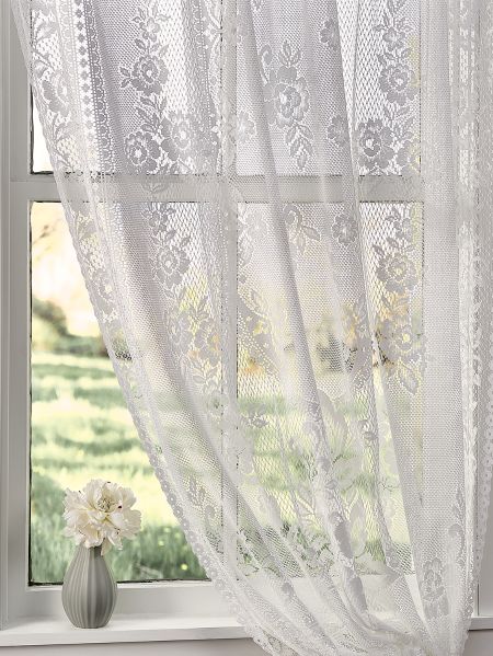 Floral Lace Rod Pocket Window Curtain Panel Garden Rose