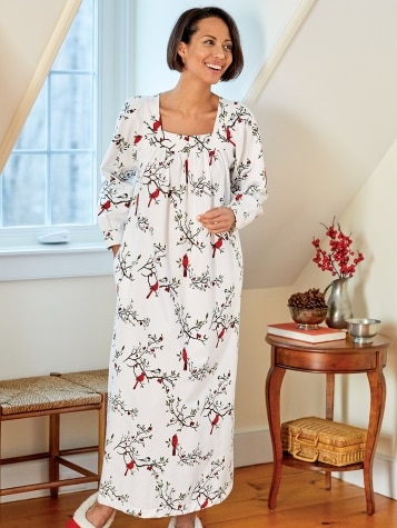 Portuguese Cotton Flannel Square-Neck Nightgown