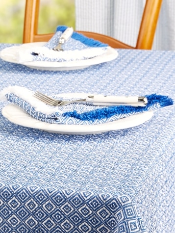 Diamond Mountain Weave Cotton Napkin in Royal Blue and White, Set of 2