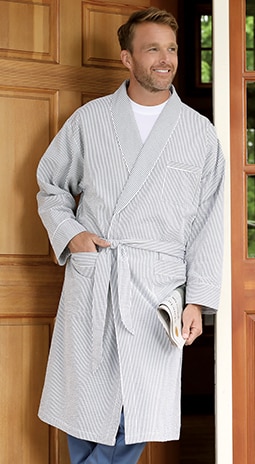 Men's Classic Stripe Cotton Seersucker Robe