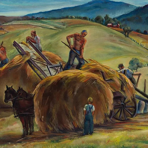 Marion Huse (1896-1967), Threshing at Blacks Farm, Oil on canvas, 32 x 40 in.