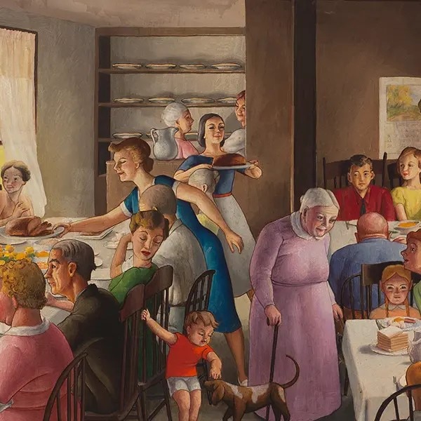 Kyra Markham (1891-1967), Family Restaurant, 1953, Tempera on masonite, 19 x 24 in.