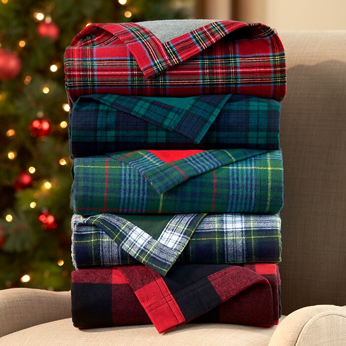 Plaid Portuguese Cotton Double-Flannel Blanket Or Throw