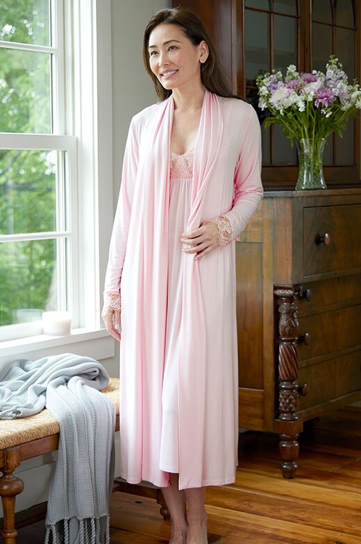 Petal Pink Dreams Bust Support Nightgown, Petal Pink Dreams Lace Wrap Robe