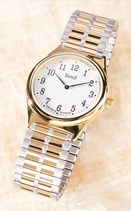 Men's Wind-Up Watch With Two-Tone Stretch Band