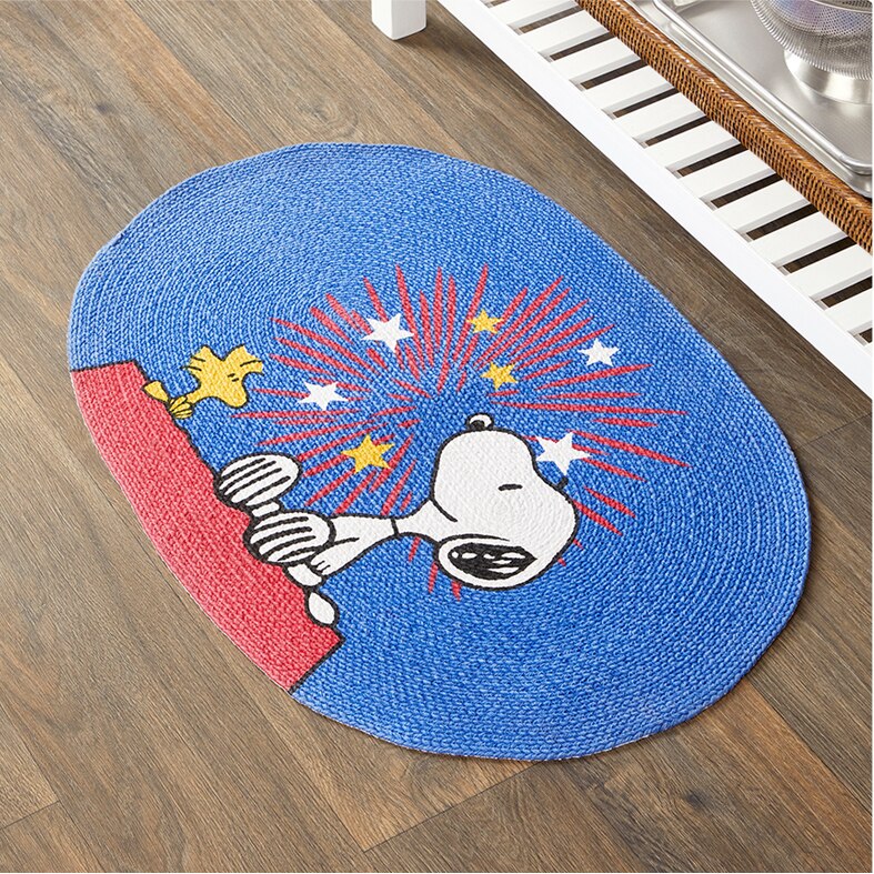 Peanuts Snoopy And Woodstock Americana Braided Cotton Throw Rug