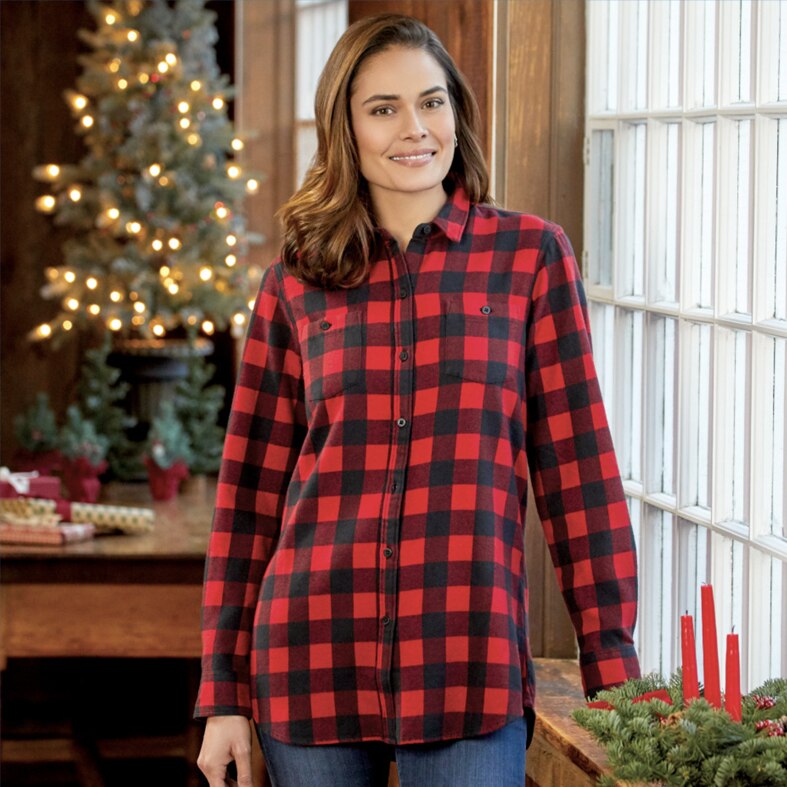 Women's Buffalo Check Flannel Boyfriend Shirt