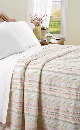 Pastel Stripe Seersucker Bedspread Or Pillow Sham