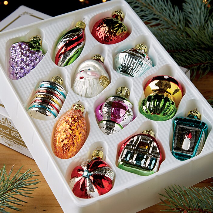 Old-Fashioned Glass Christmas Ornament Collection, Set Of 12