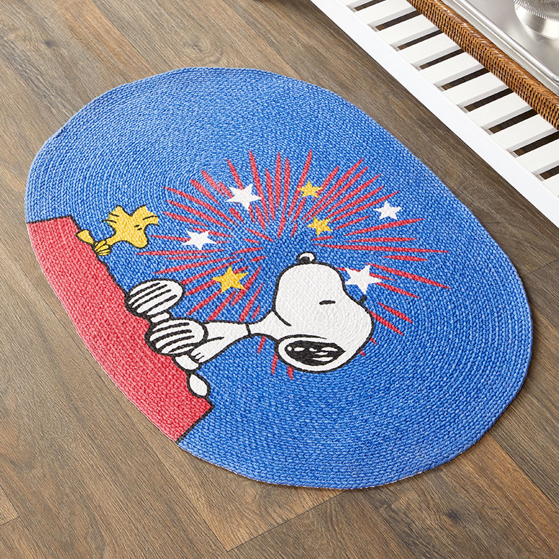 Peanuts Snoopy and Woodstock Americana Braided Cotton Throw Rug