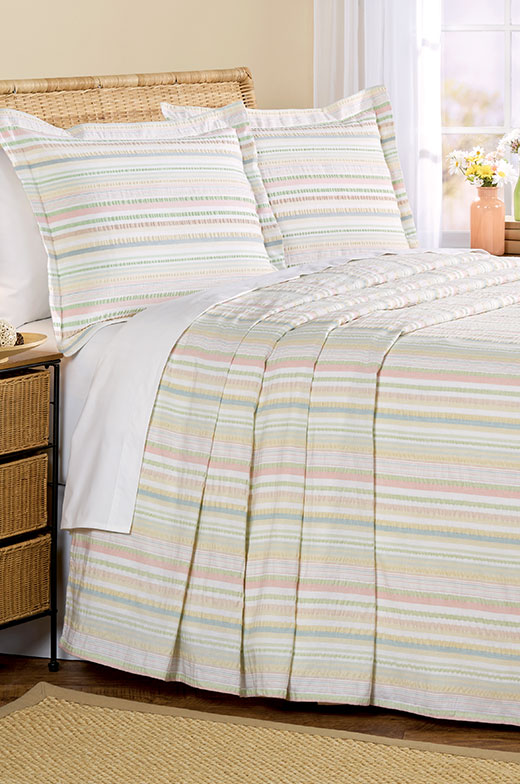 Pastel Stripe Seersucker Bedspread Or Pillow Sham