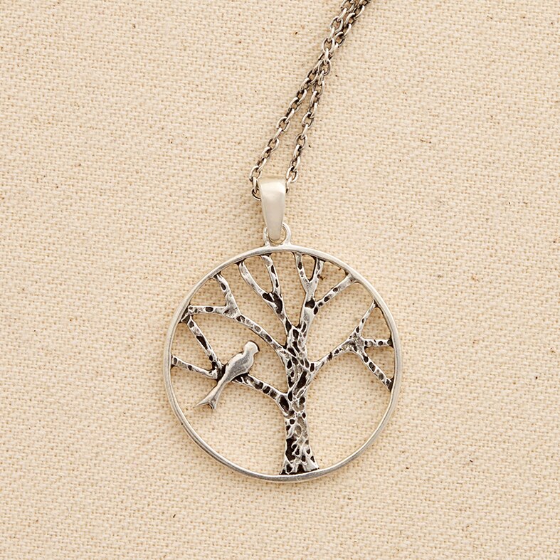 Sterling Silver Bird-On-A-Branch Pendant Necklace