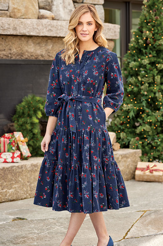 Floral Corduroy Tiered Dress