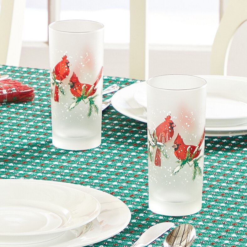 Frosted Red Cardinal Highball Glasses, Set Of 4