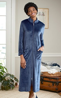 Women's Zip-Front Velour Robe