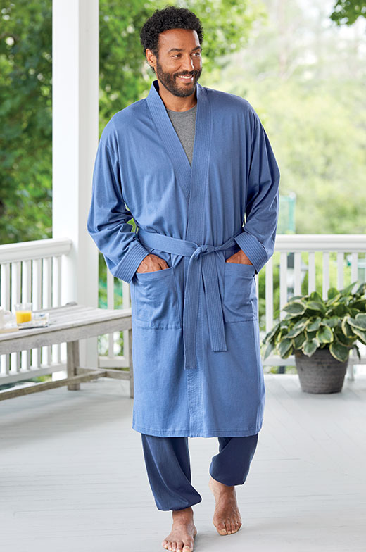 Men's Comfort Knit Cotton Wrap Robe