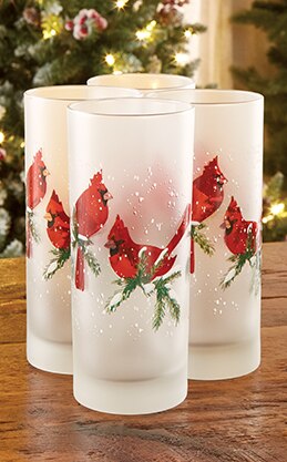 Frosted Red Cardinal Highball Glasses, Set Of 4