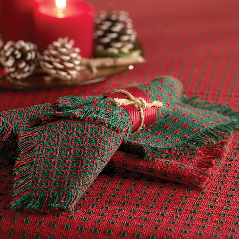 Mountain Weave Christmas Cotton Napkins, Set Of 2, Mountain Weave Christmas Cotton Tablecloth