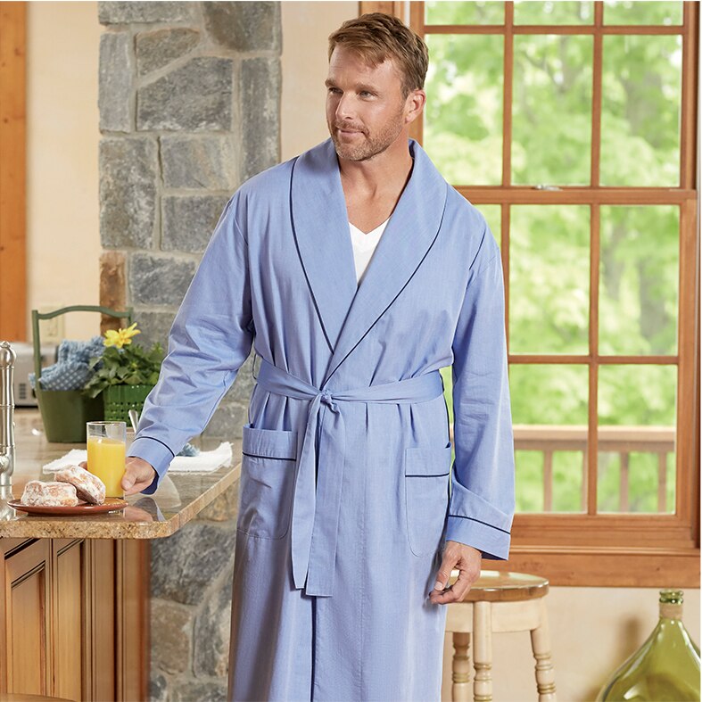 Men's True Blue Cotton Wrap Robe