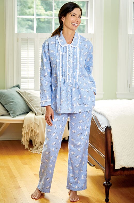 Lanz White Doves Flannel Pajamas